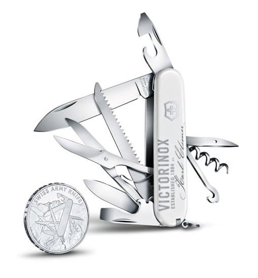 Набор: нож перочинный Huntsman и серебряная монета Викторинокс (Victorinox) 1.1918.J18 - фото 100275