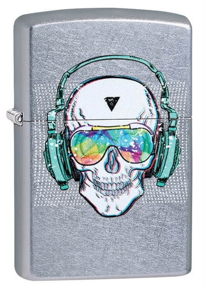 Зажигалка Zippo Skull Headphone с покрытием Street Chrome™, 29855 - фото 184854