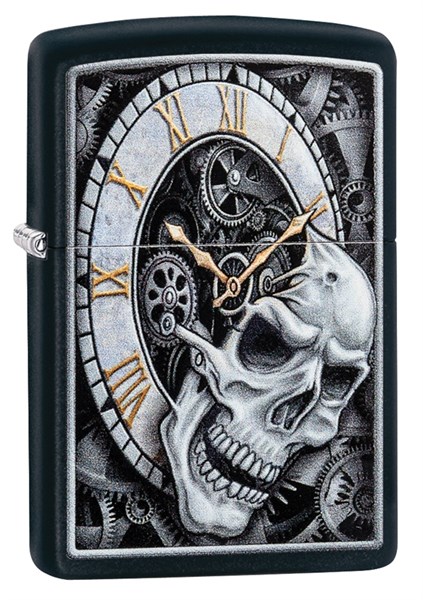 Зажигалка Zippo Skull Clock с покрытием Black Matte, 29854 - фото 184880