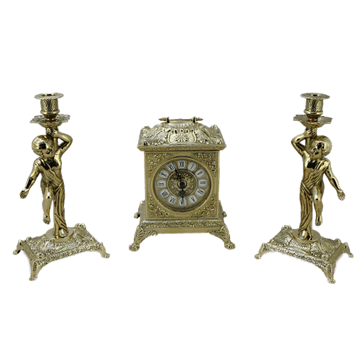 Часы Ларец каминные, 2 канделябра Амур на 1 свечу AL-82-108-C - фото 186953