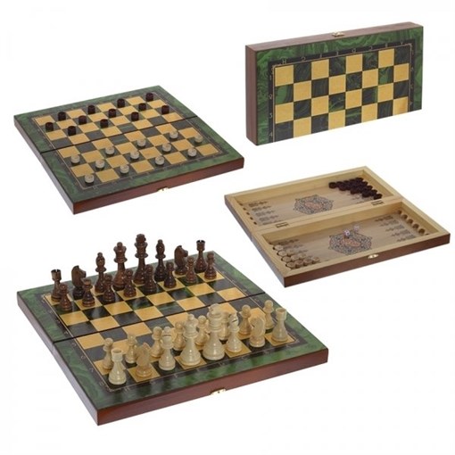 Игра настольная 3 в 1 "Малахит" (шахматы, шашки, нарды), L39 W19,5 H4,5 см - фото 193285