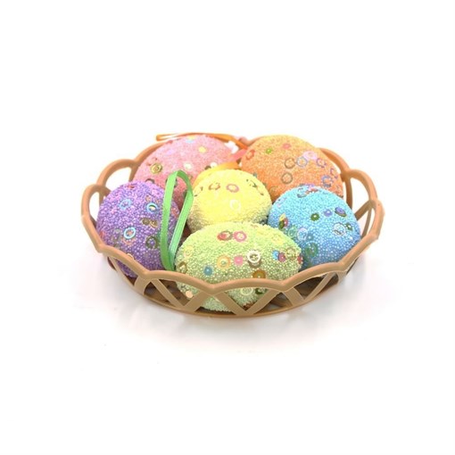 Изделие декоративное "Яйцо пасхальное" набор из 6-ти штук в корзинке (4*6) L15 W15 H4 см - фото 199794