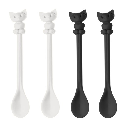 Набор из 4 ложек miaou, чёрный, белый - фото 247642