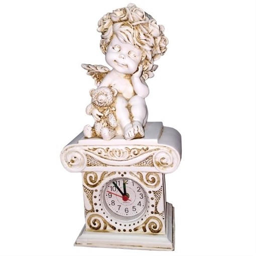 Часы настольные Ангелочек с медведем цвет: антик Н24 см - фото 251642