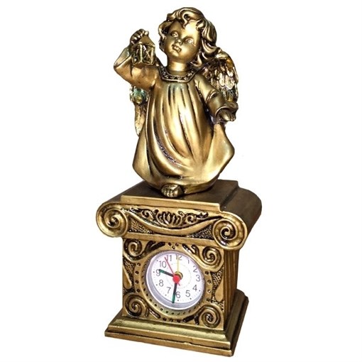 Часы настольные Ангел с фонариком цвет: сусальное золото Н25 см - фото 251660