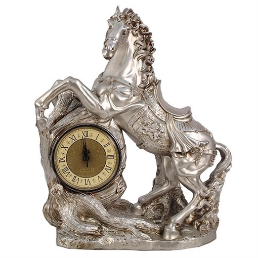 Часы настольные Конь серебро L48W22H55 см - фото 251662