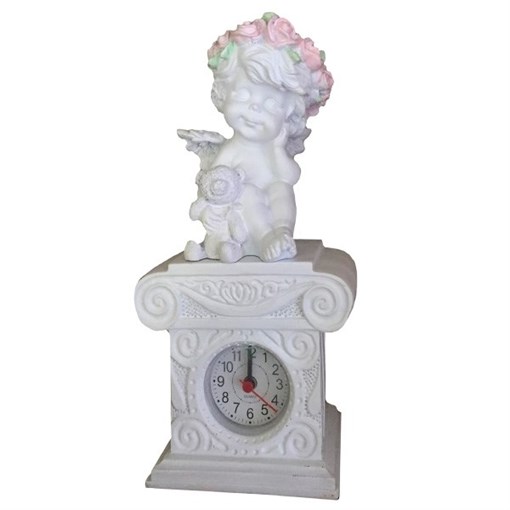 Часы настольные Ангелочек с медведем цвет: белый Н24 см - фото 251674