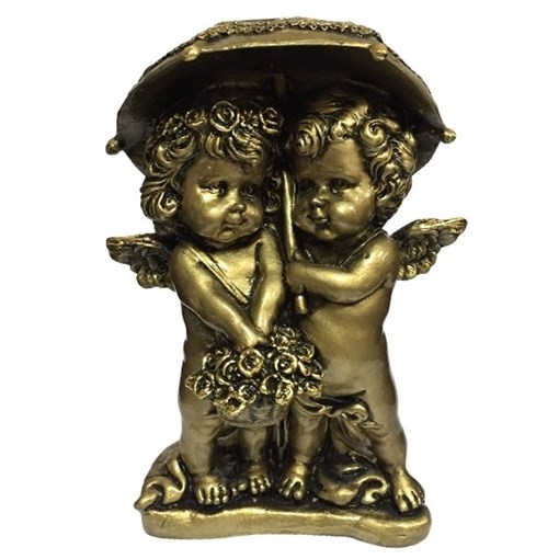 Фигура декоративная Ангелочки под зонтом сусальное золото L11.5W9.5H15.5 cм. - фото 252073
