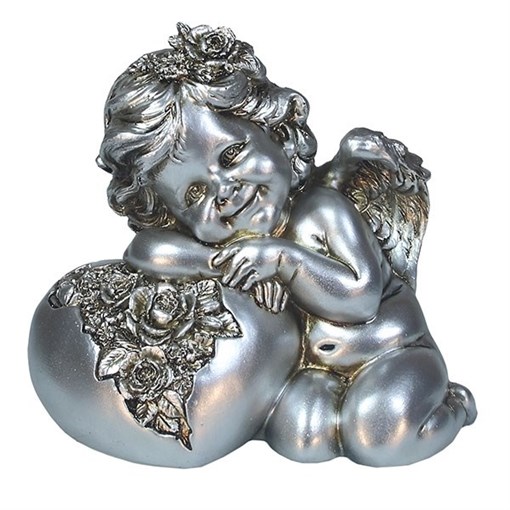 Фигука декоративная Ангел Сердце роз цвет: серебро L15W9H13см - фото 252292