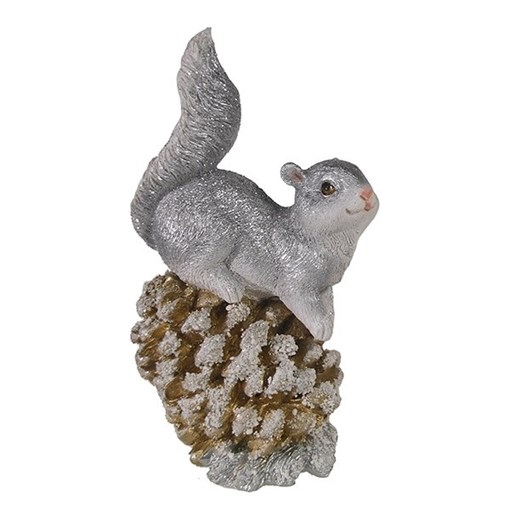 Фигура декоративная Белочка на шишке (серебро)L6W10H18см - фото 252598