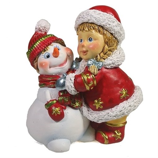 Фигура декоративная Девочка и снеговик (красный) , L8.5W5H9.5, - фото 252613