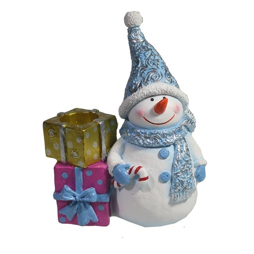 Изделие декоративное Снеговик с подарками (голубой) L11,5W6H14 - фото 252628