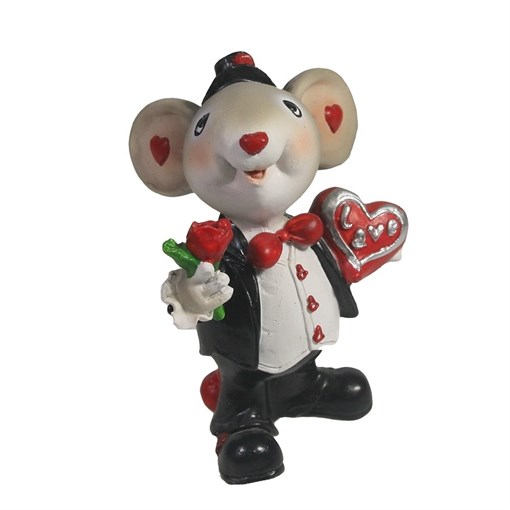 Фигурка декоративная Мышонок-жених (серый) L5 W7 H9 см - фото 252640