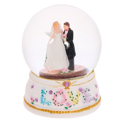 Фигурка декоративная в стеклянном шаре "Жених и невеста" с подсветкой Н13 см 632607 - фото 252739