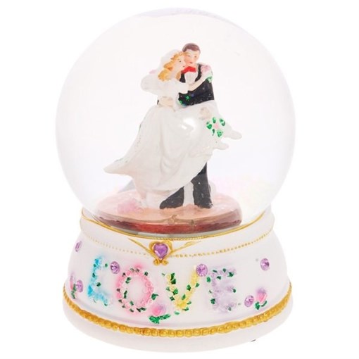 Фигурка декоративная в стеклянном шаре "Жених и невеста" с подсветкой Н13 см 632608 - фото 252949