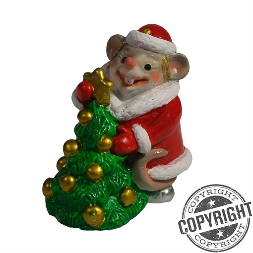 Фигурка декоративная Мышь-Снегурочка с елкой (красный) L5 W3 H6,5 см - фото 253979