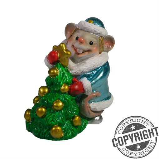 Фигурка декоративная Мышь-Снегурочка с елкой (голубой) L5 W3 H6,5 см - фото 253981