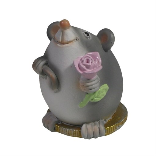Фигура декоративная Мышонок с розочкой (серый) L5W4H5,5 - фото 254002