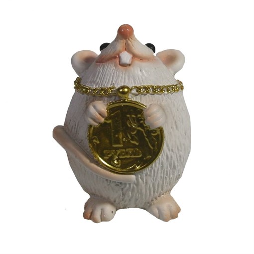 Фигура декоративная Мышка с рублем (белый) L4W4H6 - фото 254007