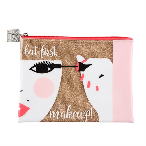 Косметичка Dewal Beauty серия "Модница", золотистая 22х16,5х1,5см - фото 254473