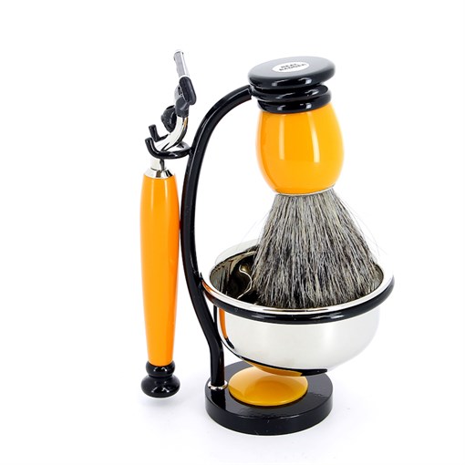 Бритвенный набор S.Quire: станок, помазок, чаша и подставка; жёлтый - фото 254912