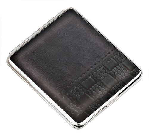 Портсигар S.Quire, сталь+натуральная кожа, черный цвет с рисунком, 74*95*18 мм - фото 255015