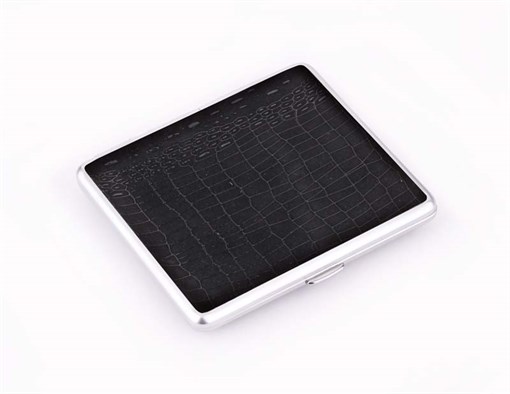 Портсигар S.Quire, сталь+натуральная кожа, чёрный со вставками, 98х90х18,5 мм - фото 255020