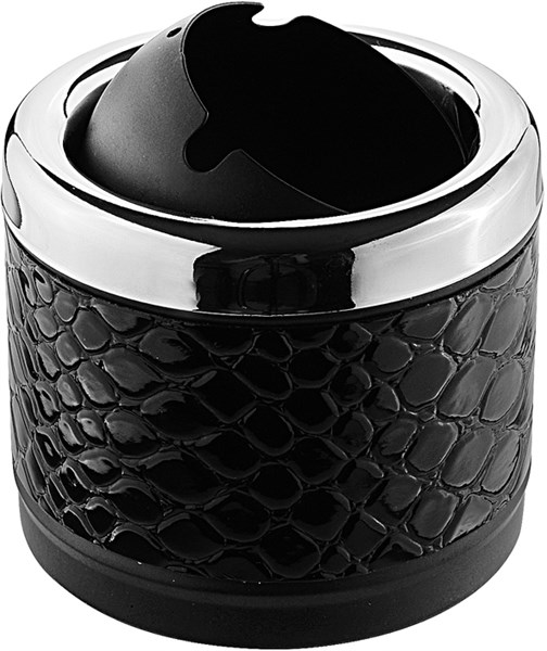 Пепельница S.Quire круглая, сталь, покрытие ник. и чер.краска+искусственная кожа, сереб.-чер., 90 мм - фото 255049