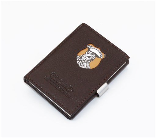 Кошелек S.Quire, натуральная кожа темно-коричневая тисненая матовая 70*93*12 мм - фото 255169