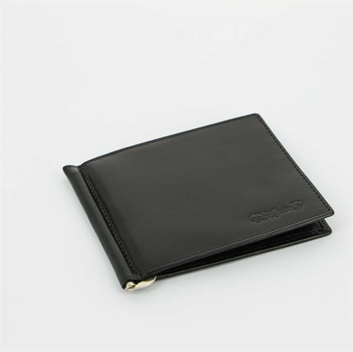 Портмоне S.Quire с клипом для денег, натуральная воловья кожа, черный, гладкая, 11 x 9 x 1,5 см - фото 255205