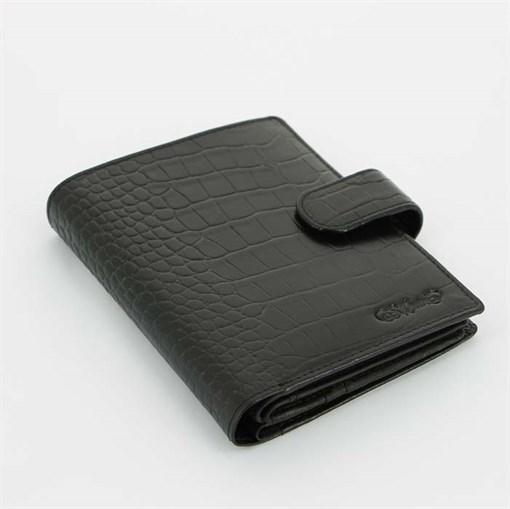 Портмоне S.Quire с отделением для паспорта, натуральная воловья кожа, черный, фактурная, 14x1,2x2см - фото 255263