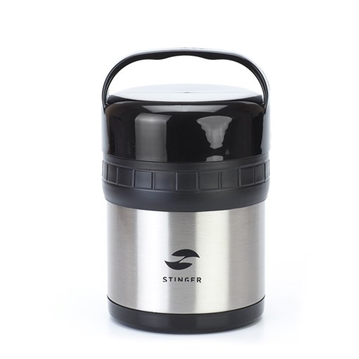 Термос ланч-бокс, Stinger, 1 л, широкий, сталь, серебристый, чёрные вставки, два контейнера - фото 255620