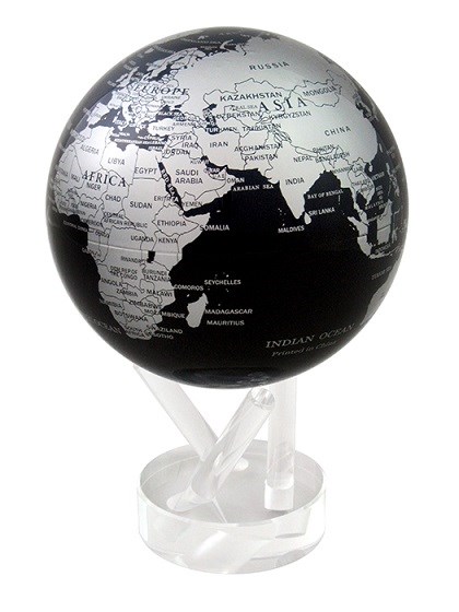 Глобус самовращающийся MOVA GLOBE d16,5 см с  политической картой Мира, цвет синий/серебро - фото 259409