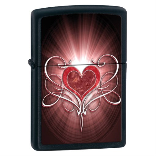 Широкая зажигалка Zippo Love Heart Black Matte 28043 - фото 281984