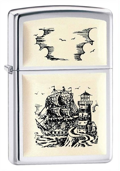 Широкая зажигалка Zippo Scrimshaw Ship 359 - фото 282215