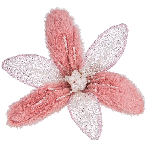 Цветок пуасеттия декоративный  "Норка" с клипсой D=15 см цвет:pink - фото 285928