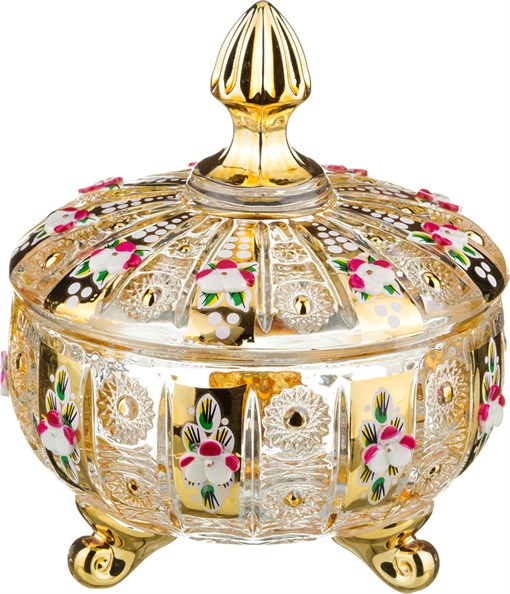 Конфетница с крышкой "Lefard gold glass" D=12 см H=14 см - фото 288103