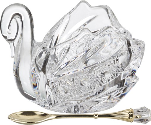 Икорница "Лебедь muza crystal" 11*7 см H=8,5 см с ложкой - фото 288120