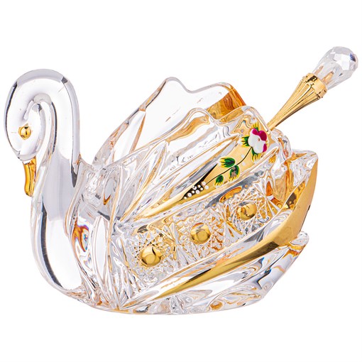 Икорница "Лебедь lefard gold glass" 11*7 см H=8,5 см с ложкой - фото 288126