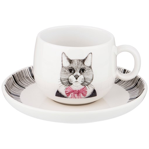 Чайный набор "Fashion animals" кот,  на 1 персону 2пр. 220 мл - фото 292944