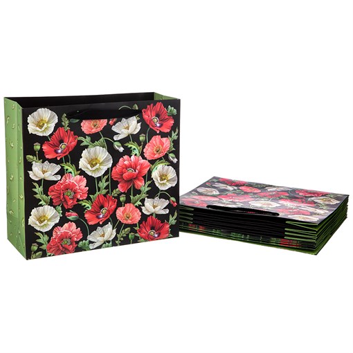 Комплект бумажных пакетов из 10  шт "Маки" 30*27*12 см - фото 295255