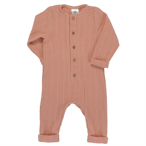 Комбинезон с длинным рукавом из хлопкового муслина цвета пыльной розы из коллекции essential 9-12М - фото 320972