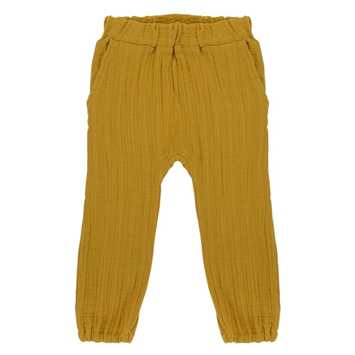 Штаны из хлопкового муслина горчичного цвета из коллекции essential 12-18m - фото 321369
