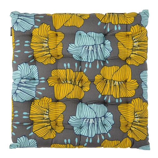 Подушка на стул из хлопка серого цвета с принтом Цветы из коллекции prairie, 40х40 см - фото 321977