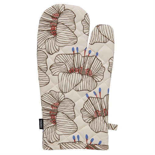 Прихватка-варежка из хлопка молочного цвета с принтом Цветы из коллекции prairie, 33х17,5 см - фото 322010