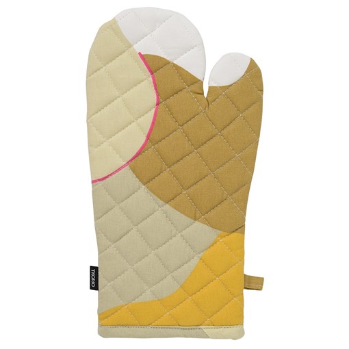 Прихватка-варежка из хлопка горчичного цвета с авторским принтом из коллекции freak fruit, 33х17,5 с - фото 322027