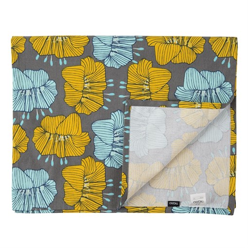 Дорожка на стол из хлопка серого цвета с принтом Цветы из коллекции prairie, 45х150 см - фото 322081