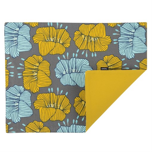 Cалфетка двухсторонняя под приборы из хлопка серого цвета с принтом Цветы из коллекции prairie, 35х4 - фото 322292