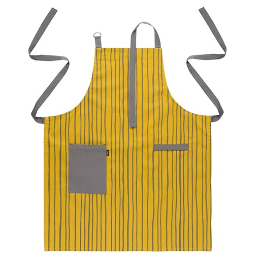Фартук из хлопка горчичного цвета с принтом Полоски из коллекции prairie, 85х70 см - фото 322350