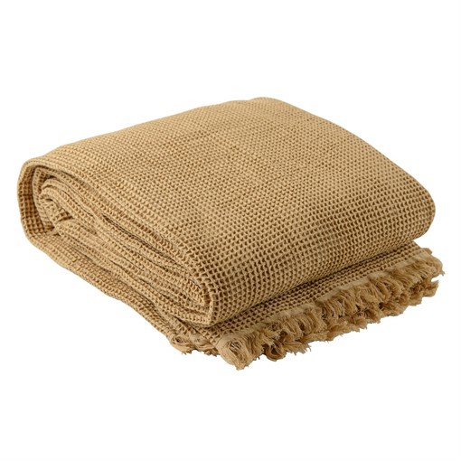 Покрывало вафельное из хлопка светло-коричневого цвета  из коллекции essential, 180х250 см - фото 322384